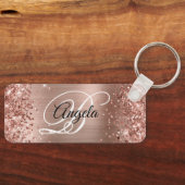 Glittery Roos Gold Foil Fancy Monogram Sleutelhanger (Voorkant)