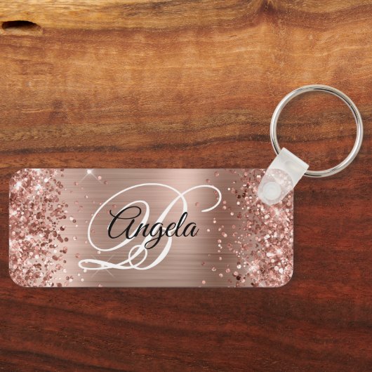 Glittery Roos Gold Foil Fancy Monogram Sleutelhanger (Voorkant)