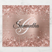 Glittery Roos Gold Foil Fancy Monogram Sparkling Wijnetiket (Enkel label)