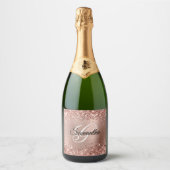 Glittery Roos Gold Foil Fancy Monogram Sparkling Wijnetiket (Voorkant)