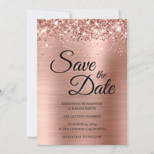 Glittery Roos Gold Foil Fancy script Save The Date