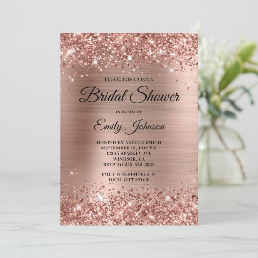 Glittery Roos Gold Foil Fancy Script Vrijgezellenf Kaart (Staand voorkant)