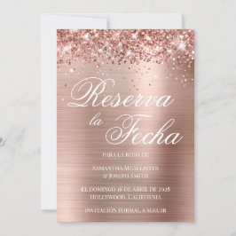 Glittery Roos Gold Foil Foto Reserva La Fecha Kaart