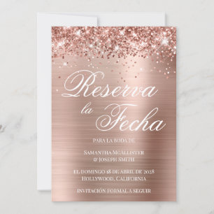 Glittery Roos Gold Foil Foto Reserva La Fecha Kaart