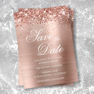 Glittery Roos Gold Foil Foto slaat de datum op Kaart