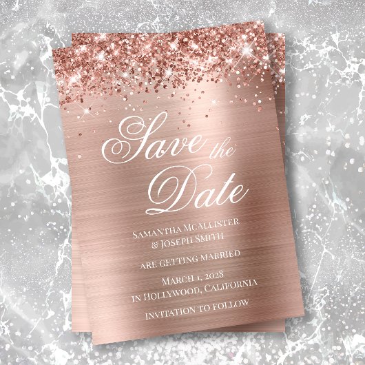 Glittery Roos Gold Foil Foto slaat de datum op Kaart