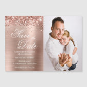Glittery Roos Gold Foil Foto slaat de datum op Magnetische Uitnodiging (Voorkant)