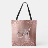 Glittery Roos Gold Foil Girly Monogramed Tote Bag (Voorkant)