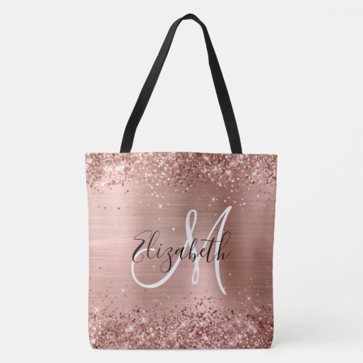 Glittery Roos Gold Foil Girly Monogramed Tote Bag (Voorkant)