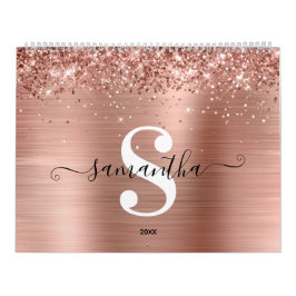 Glittery Roos Gold Foil Handtekening Monogram Foto Kalender