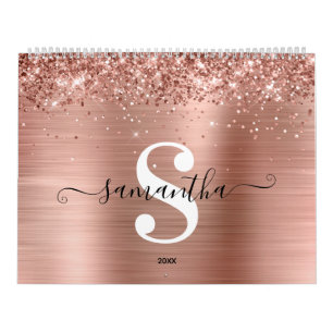 Glittery Roos Gold Foil Handtekening Monogram Foto Kalender