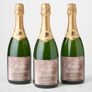 Glittery Roos Gold Foil Happy Birthday Sparkling Wijnetiket