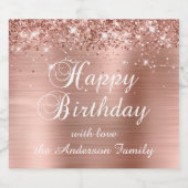 Glittery Roos Gold Foil Happy Birthday Sparkling Wijnetiket (Enkel label)