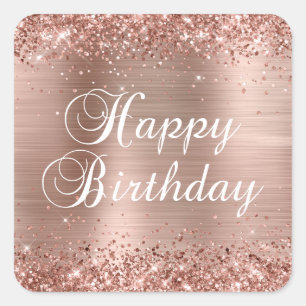 Glittery Roos Gold Foil Happy Birthday Vierkante Sticker