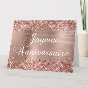 Glittery Roos Gold Foil Joyeux Anniversaire Kaart