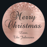 Glittery Roos Gold Foil Merry Christmas Family Ronde Sticker<br><div class="desc">Fancy kalligrafie Vrolijk kerstpakket verzegelen stickers voor uw vakantie wenskaarten. Pas de lettergrootte of -stijl aan voor uw familienaam indien nodig. De sprankelende rozen gouden glitter en geborstelde metallic stijl folie zijn digitale kunstelementen die printen als een foto.</div>