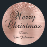 Glittery Roos Gold Foil Merry Christmas Family Ronde Sticker<br><div class="desc">Fancy kalligrafie Vrolijk kerstpakket verzegelen stickers voor uw vakantie wenskaarten. Pas de lettergrootte of -stijl aan voor uw familienaam indien nodig. De sprankelende rozen gouden glitter en geborstelde metallic stijl folie zijn digitale kunstelementen die printen als een foto.</div>