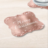 Glittery Roos Gold Foil Merry kerst Kartonnen Onderzetters (Gekanteld)