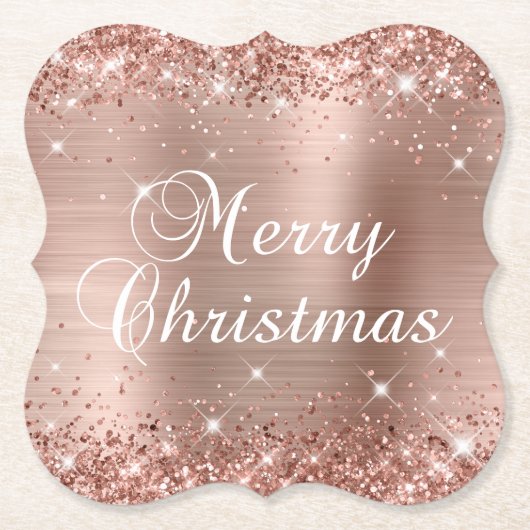Glittery Roos Gold Foil Merry kerst Kartonnen Onderzetters (Voorkant)