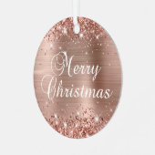 Glittery Roos Gold Foil Merry kerst Metalen Ornament (Voorkant links)