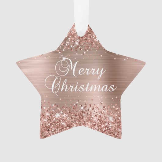 Glittery Roos Gold Foil Merry kerst Ornament (voorkant)