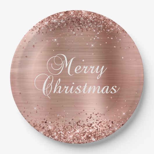 Glittery Roos Gold Foil Merry kerst Papieren Bordje (Voorkant)