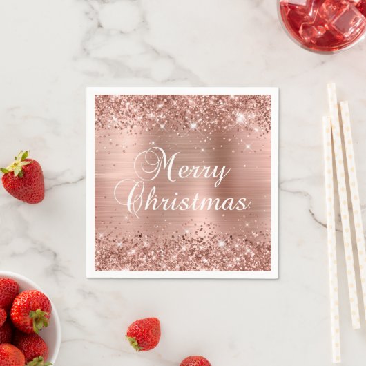 Glittery Roos Gold Foil Merry kerst Servet (Insitu)