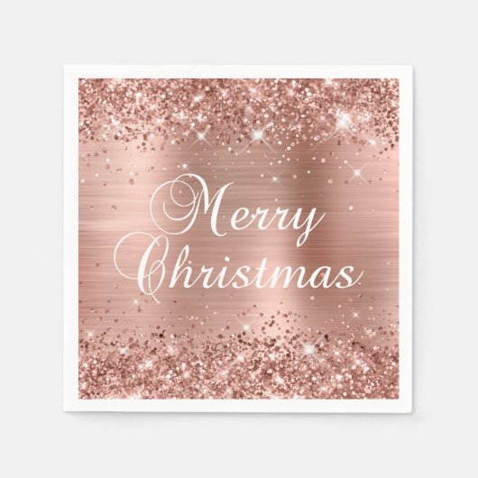 Glittery Roos Gold Foil Merry kerst Servet (Voorkant)