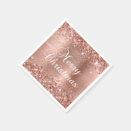 Glittery Roos Gold Foil Merry kerst Servet (Hoek)