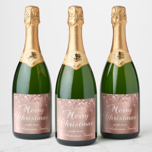 Glittery Roos Gold Foil Merry kerst Sparkling Wijnetiket (Flessen)