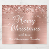 Glittery Roos Gold Foil Merry kerst Sparkling Wijnetiket (Enkel label)