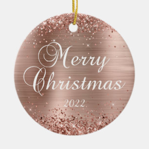 Glittery Roos Gold Foil Merry-kerstfoto Keramisch Ornament