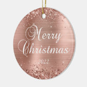 Glittery Roos Gold Foil Merry-kerstfoto Keramisch Ornament (Links)
