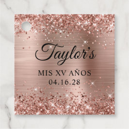 Glittery Roos Gold Foil Mis XV Años Bedankjes Labels