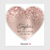 Glittery Roos Gold Foil Mis XV Años Heart Shape Sticker (Vel)