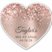 Glittery Roos Gold Foil Mis XV Años Heart Shape Sticker (Voorkant)