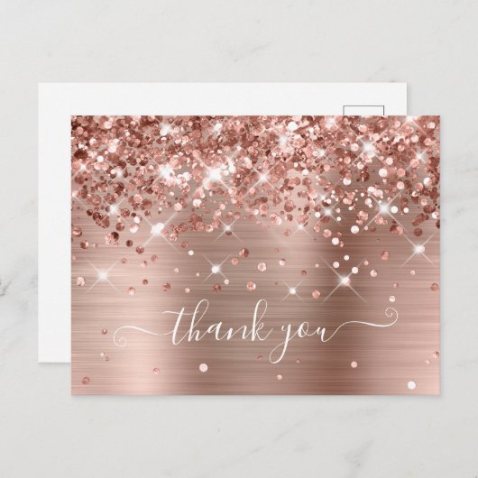 Glittery Roos Gold Foil Modern Girly Hartelijk dan Briefkaart (Voorkant / Achterkant)