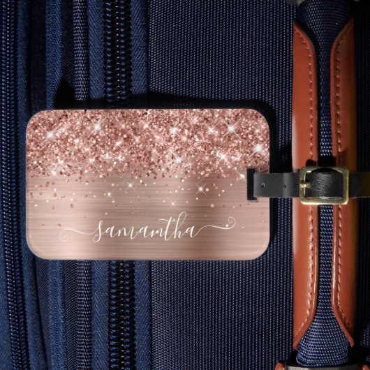 Glittery Roos Gold Foil Modern Girly Signature Bagagelabel (Voorkant Insitu 4)