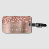 Glittery Roos Gold Foil Modern Girly Signature Bagagelabel (Voorkant (horizontaal))