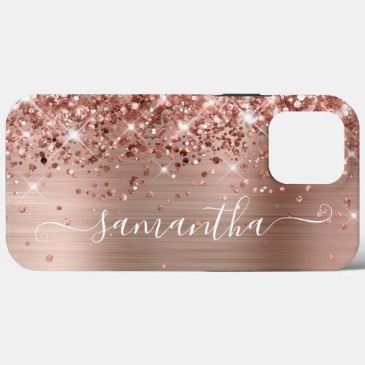 Glittery Roos Gold Foil Modern Girly Signature Case-Mate iPhone Case (Achterkant (horizontaal))