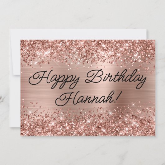 Glittery Roos Gold Foil Modern Happy Birthday Kaart (Voorkant)