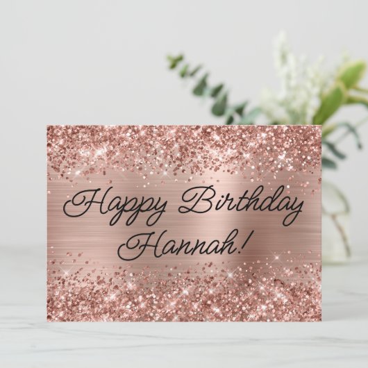 Glittery Roos Gold Foil Modern Happy Birthday Kaart (Staand voorkant)