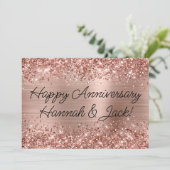 Glittery Roos Gold Foil Modern Happy Jubileum Kaart (Staand voorkant)