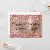 Glittery Roos Gold Foil Modern Happy Jubileum Kaart (Voorkant / Achterkant in situ)