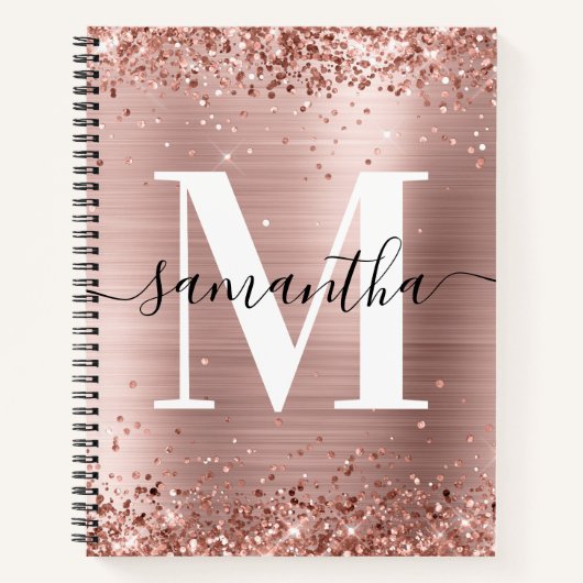 Glittery Roos Gold Foil Modern Signature Monogram Notitieboek (Voorkant)