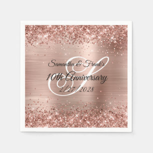 Glittery Roos Gold Foil Monogram 10e Jubileum Servet