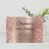 Glittery Roos Gold Foil Monogram 50e verjaardag Kaart (Staand voorkant)