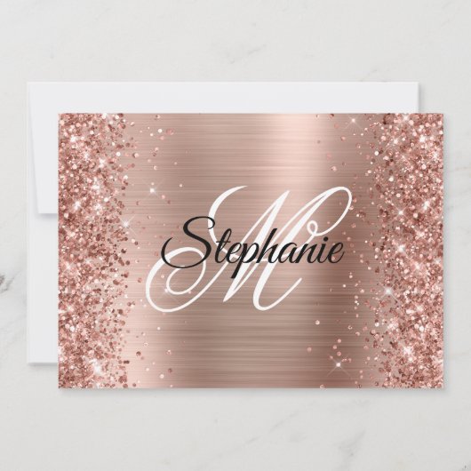 Glittery Roos Gold Foil Monogram 50e verjaardag Kaart (Achterkant)