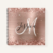 Glittery Roos Gold Foil Monogram Square Notitieboek (Voorkant)