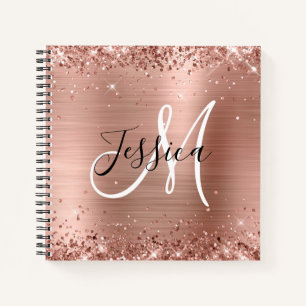 Glittery Roos Gold Foil Monogram Square Notitieboek